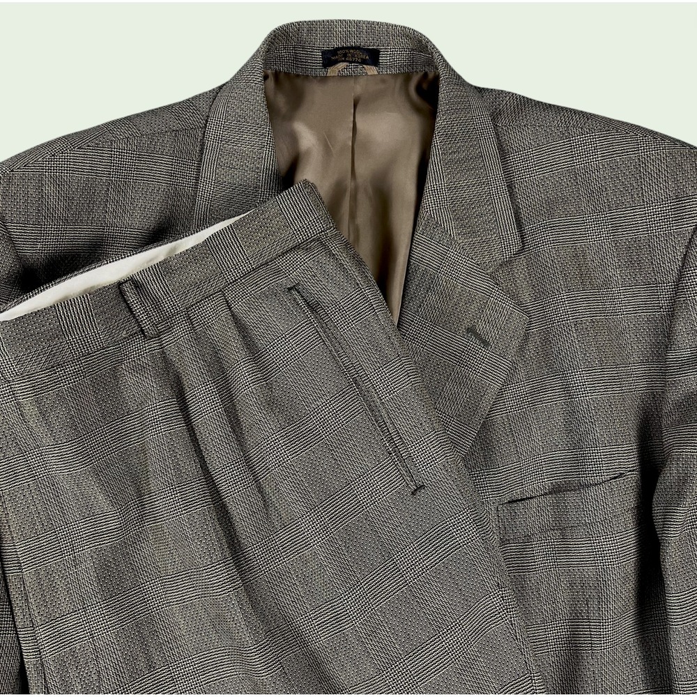 Oleg Cassini 2-Piece Suit Set Men's 48R Prince of Wales 100% Wool Pleated 42x28